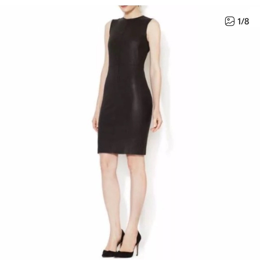 Vince Classic Black Dress 100% lamb leather size 6 sheath